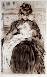 マタニティ。ポール・ヘレウ（1859-1927）によるドローイング、20世紀。バイヨンヌ、ボナール美術館 作： Paul Cesar Helleu