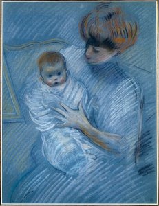 マタニティ。ポール・ヘレウ（1859-1927）のドローイング、20世紀。子供を連れた母親の肖像。バイヨンヌ、ボナ美術館