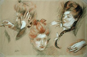 女性の習作（紙に赤と黒のチョークで白を盛ったもの） 作： Paul Cesar Helleu