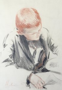 若い鑑定家（紙の上に赤と黒のチョーク） 作： Paul Cesar Helleu