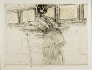 ルーヴル美術館のヴァトーの絵を見ている女性c。 1895 作： Paul Cesar Helleu