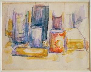 キッチンテーブル、鍋と瓶（絵画） 作： ポール・セザンヌ