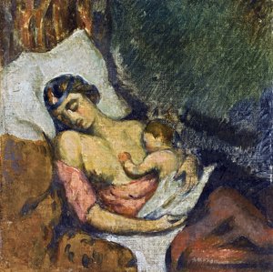 Hortense allaitant Paul - Woman breastfeeding her children par Cezanne, Paul (1839-1906), ca 1872 - 油彩・キャンバス, 23,2x23,2 - Private Collection 作： Paul Cézanne