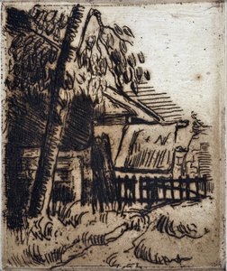Auvers-sur-Oise (Auvers-sur-Oise) の家。 ポール セザンヌ (1839-1906) による彫刻。 エッチング。 太陽: 13.4x11.1cm。 エクス・アン・プロヴァンスのグラネ美術館。 作： Paul Cézanne
