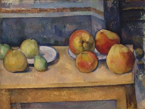 リンゴと梨のある静物、c.1891-2（帆布に油彩） 作： Paul Cézanne