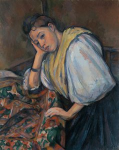 テーブルでの若いイタリア人女性、c.1895-1900（キャンバスに油彩） 作： Paul Cézanne