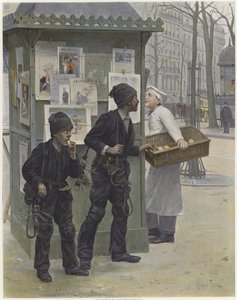 2つの若い煙突がパン屋のバスケットからケーキを盗む 作： Paul Charles Chocarne Moreau