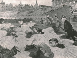 「国王と王妃が修道院を去るのを見たくて急いで」、1902 年。 作： Paul Charles Renouard