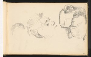 頭、カップ、ロールパン 作： Paul Cézanne