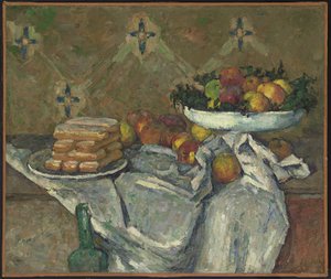 フルーツボウルとビスケットのプレート、1877年頃（キャンバスに油彩） 作： Paul Cézanne