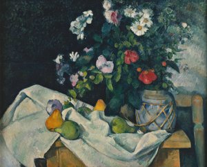 生姜と果物の瓶の中の花 作： Paul Cézanne