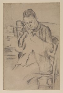 Hortense Fiquet, Madame Cezanne, sewing, c.1880 (pencil on paper) 作： Paul Cézanne