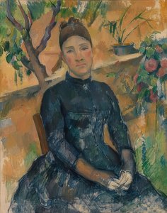 セザンヌ夫人（Hortense Fiquet、1850-1922）ウィンターガーデン。 1891 作： Paul Cézanne