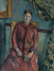 マダムセザンヌオルテンスフィケット、赤いドレスを着た1850-1922、1888-90。 作： Paul Cézanne