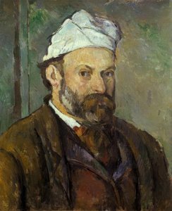 白い帽子のアーティストの肖像画 作： Paul Cézanne