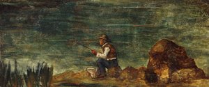 岩の上の漁師。ルペシュールオロシェ、1862-1864 作： Paul Cézanne