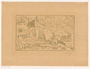 ベッドに横になって読書する女性 作：  (signed by artist) Paul Élie Ranson