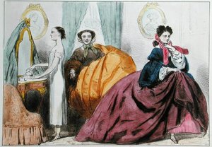 クリノリンの流行を風刺した漫画、1860年頃（カラーリトグラフ） 作： Paul Emile Detouche