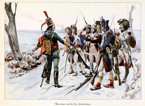 Marceau arrete deserteurs:Francois-Severin Desgraviers Marceau (1769-1796) がヴァンデ地方で共和国軍の兵士を拘束する (85) - Emile Boutigny (1853-1929) の挿絵 Theodore Cahu (1854-1928) の「Hoche-Marceau-Desaix」にて - Private col.