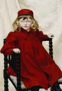 ハリエットフィッシャーの肖像、小さな七分丈、赤いドレスを着て、1896年 作： Paul Fischer