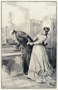 アンナ・カレーニナ』のイラスト。カレーニナが妻の手紙を手にする（リトグラフ 作： Paul Frenzeny