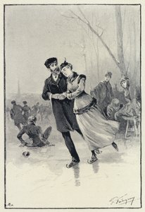 アンナ・カレーニナ』のイラスト。氷上のレビンとキティ (リトグラフ) 作： Paul Frenzeny