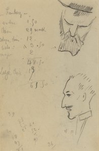あごひげを生やした男と横顔の男 [裏面] 作： Paul Gauguin