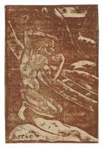 カヌーのそばで酒を飲む漁師 作： Paul Gauguin