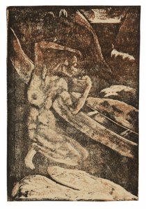 カヌーのそばで酒を飲む漁師 作： Paul Gauguin