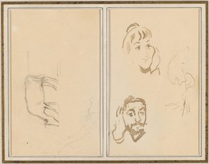 放牧牛; 頬に手を当てた女性の頭部と耳に手を当てた男性の頭部 [裏面] 作： Paul Gauguin