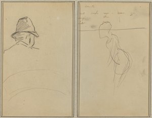 後ろから見た帽子をかぶった男の頭。 A Standing Woman [レクト] 作： Paul Gauguin