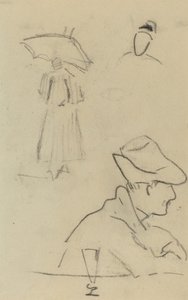 傘をさす人物と、帽子とグラスを持って座っている人物 [裏面] 作： Paul Gauguin