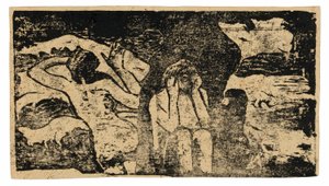 後期木版画組曲より「黒い岩にて 作： Paul Gauguin