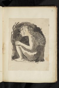 前にも後にも - 裸の先住民女性が座っている横顔を描いたもので、膝を立てています。 作： Paul Gauguin
