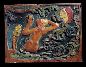 ポール・ゴーギャン（1848-1903）による菩提樹の木に彫られた「神秘的であれ」のレリーフ 作： Paul Gauguin