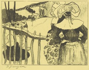 Bretonische Frauen neben einem Zaun 作： ポール・ゴーギャン