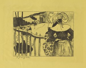 フェンスのそばに立つブルトンの女性たち（1889年） 作： Paul Gauguin