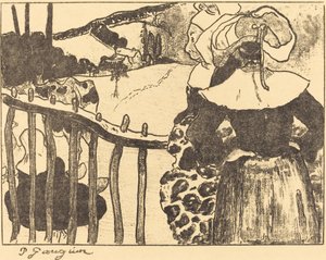 フェンスのそばのブルトンの女性 作： Paul Gauguin