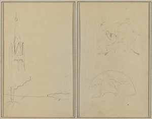 教会の塔; うちわのスケッチ [直筆] 作： Paul Gauguin