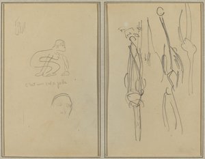 しゃがむ猿と男の頭。 骨と筋肉 [裏面] 作： Paul Gauguin