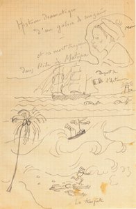 1889-90年、若きジャック・ブスケ、ポン＝タヴァンまたはル・ポールドゥのために制作されたドローイングのアルバムからのドローイング 作： Paul Gauguin