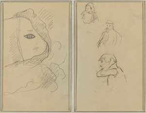目と顔の一部; ブルトンの女性と二人の男性 [直訳] 作： Paul Gauguin