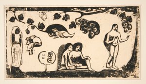 女性と動物と葉 [女性と動物と葉] 作： Paul Gauguin