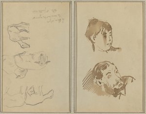 5匹の羊; 女性の頭とひげを生やした男の頭 [直訳] 作： Paul Gauguin
