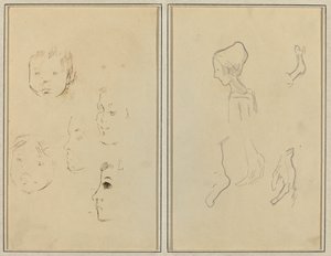 頭の5つの研究; 手と足の研究を持つ横顔の少年 [裏面]