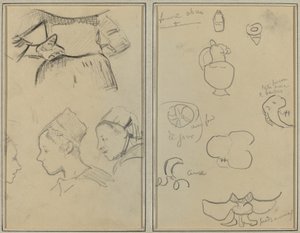 ブルトン女性に関する4つの研究; 形と花瓶 [裏面] 作： Paul Gauguin