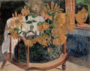 仏語：ひまわりの花に囲まれて死んだ自然（II） 作： ポール・ゴーギャン