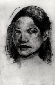 タヒチアンの頭（紙に炭） 作： Paul Gauguin