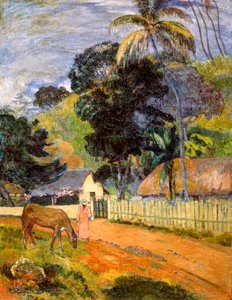 道路上の馬、タヒチの風景、1899年
