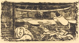 Hut Interieur de case の内部、1895 年以降。 作： Paul Gauguin